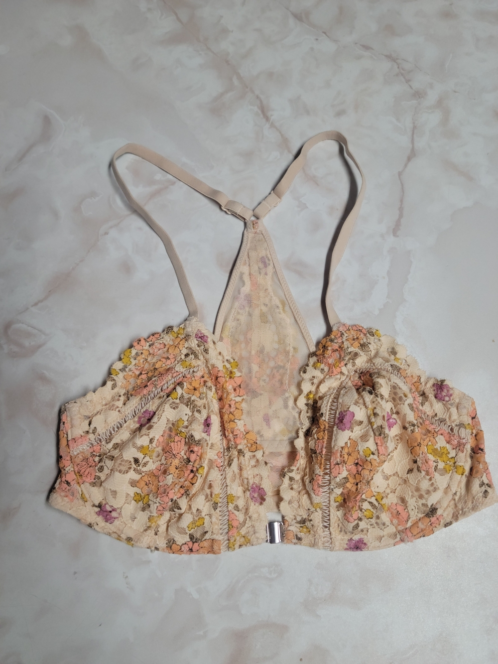 Victoria’s Secret Floral Lace Front Close Racerback Bra 32D Unlined